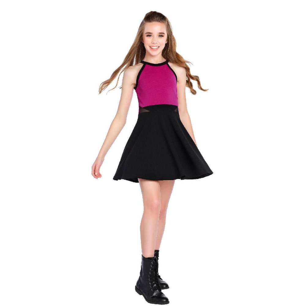 Sally Miller Tween Dress Girls Fuschia Black 7/8 12 14 NEW NWT Flared Skirt